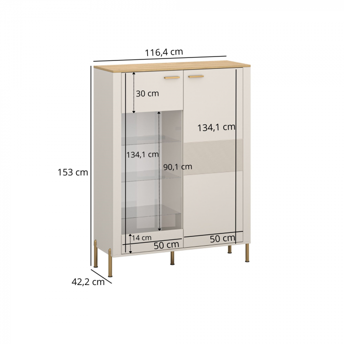 Set Living RUBEN, 4 piese, comoda TV, comoda, 2 vitrine, casmir + stejar piatra, 360x50x153 cm [8]