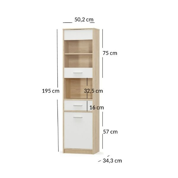 Set Living TIPS, 7 piese, comoda TV, 2 vitrine, comoda, masuta de cafea, 2 rafturi, stejar sonoma + alb [10]