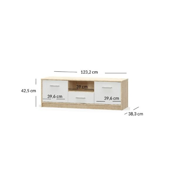 Set Living TIPS, 7 piese, comoda TV, 2 vitrine, comoda, masuta de cafea, 2 rafturi, stejar sonoma + alb [8]