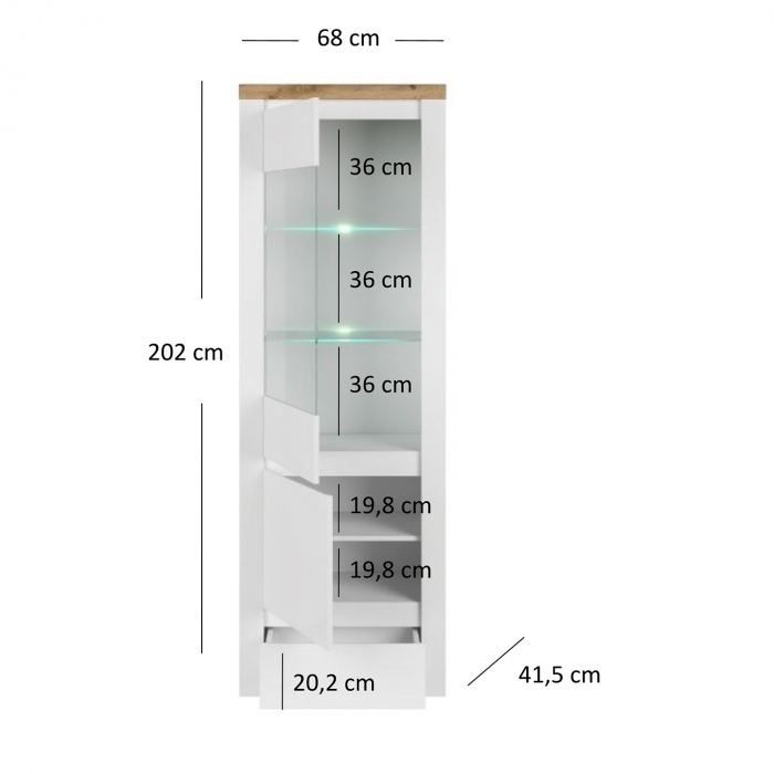 Set Living VIGO, 4 piese, 2 vitrine, comoda, raft suspendar, alb  + stejar wotan [6]