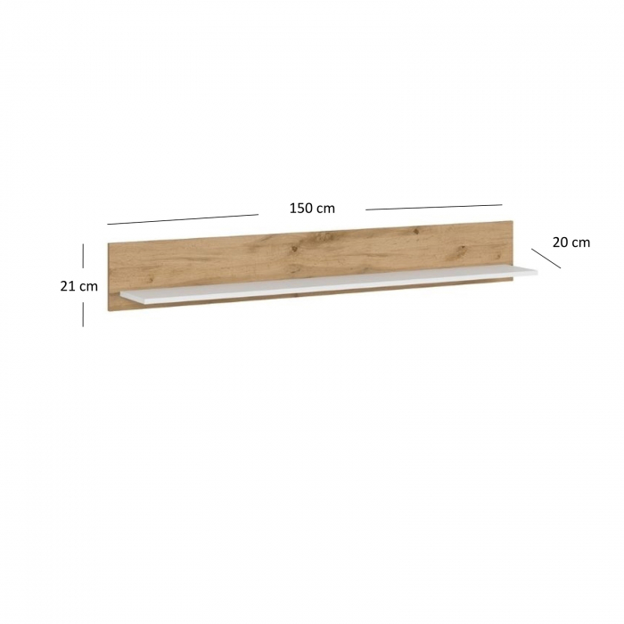 Set Living VIGO, 5 piese, comoda TV, 2 vitrine, masuta de cafea, raft suspendat, alb  + stejar wotan, 322x41,5x202 cm [9]