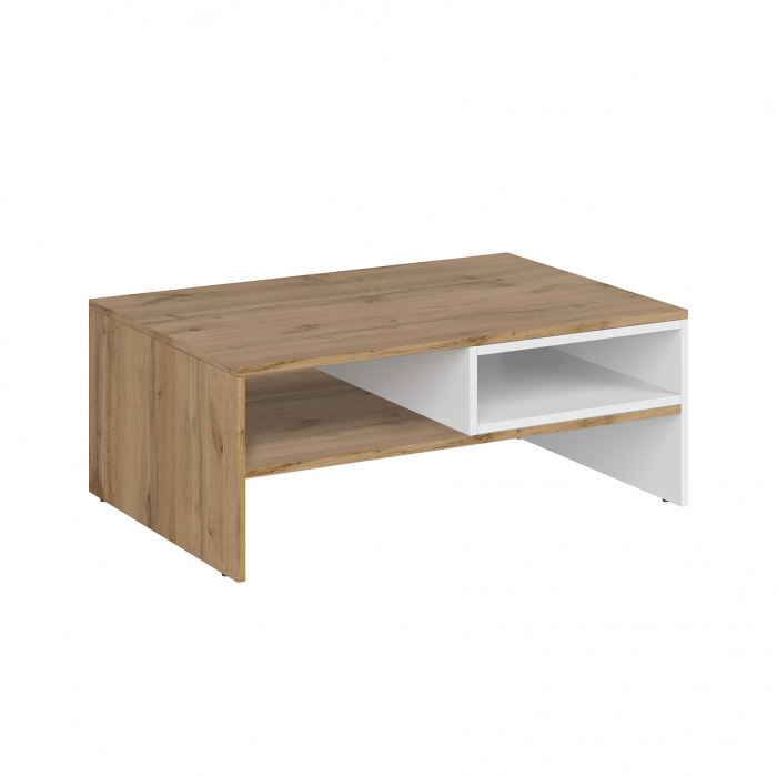 Set Living VIGO, 5 piese, comoda TV, 2 vitrine, masuta de cafea, raft suspendat, alb  + stejar wotan, 322x41,5x202 cm [6]
