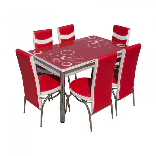 Set Lara, masa extensibila cu 6 scaune, rosu, 130 165x80x79 cm