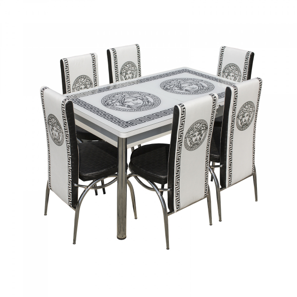 Set Lara, masa extensibila cu 6 scaune print, alb, 130 165x80x79 cm