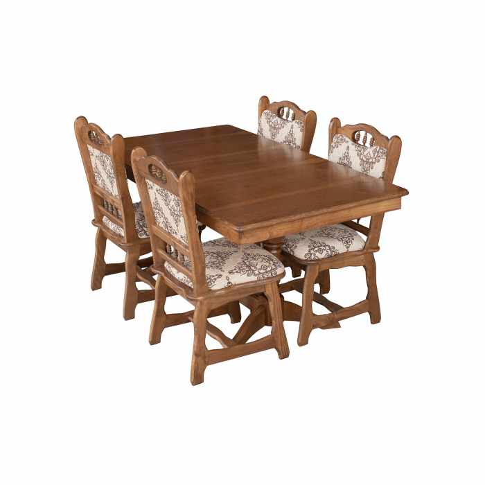 Poza Set masa extensibila cu 4 scaune EUROPA, lemn masiv, dreptunghiulara, nuc, 160 240x90x70 cm