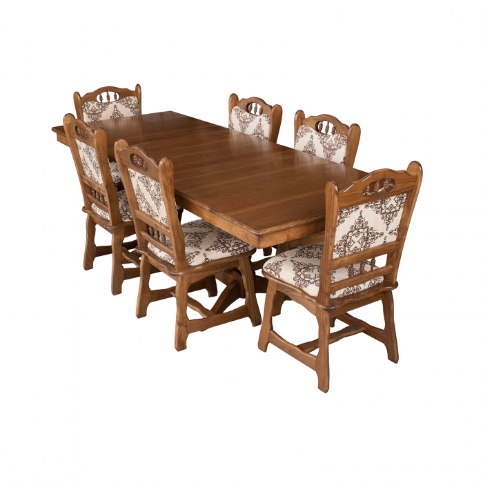 Poza Set masa extensibila cu 6 scaune EUROPA, lemn masiv, dreptunghiulara, nuc, 160 240x90x70 c