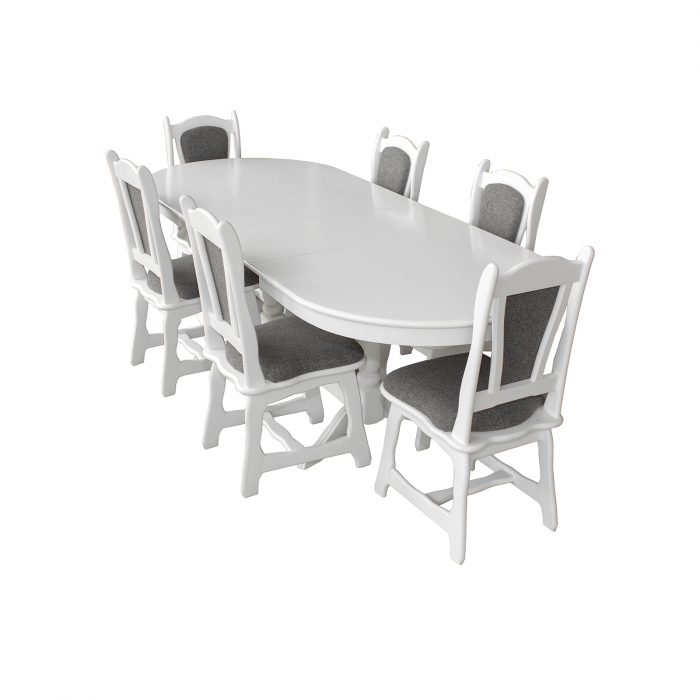 Set masa extensibila cu 6 scaune EUROPA, lemn masiv, ovala, alb, 160/240x90x70 cm - ExpoMob [1]