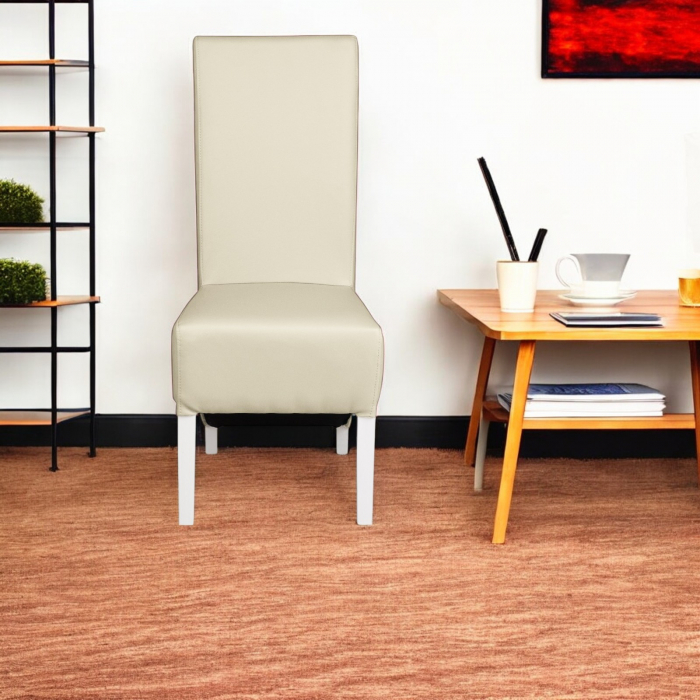 Set masa MONTILLA dreptungiulara cu 6 scaune VANESSA, alb + piele ecologica crem, 160x80x75 cm [6]