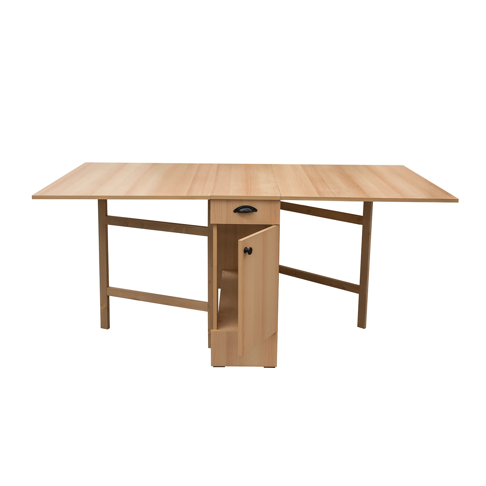 Set Masa plianta cu role si spatiu depozitare cu 6 scaune pliante BASIC, fag + piele ecologica wenge, 92/180x92x80 cm [2]