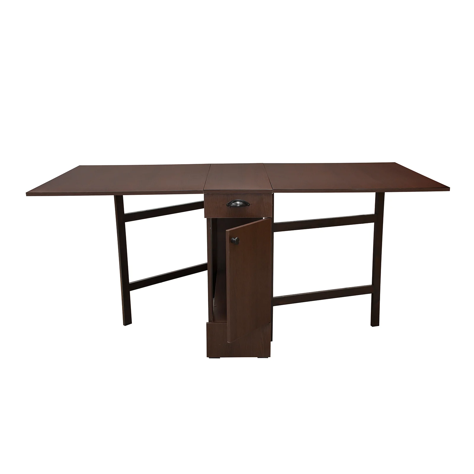 Set Masa plianta cu role si spatiu depozitare cu 4 scaune pliante BASIC, wenge + piele ecologica wenge, 92/180x92x80 cm [2]