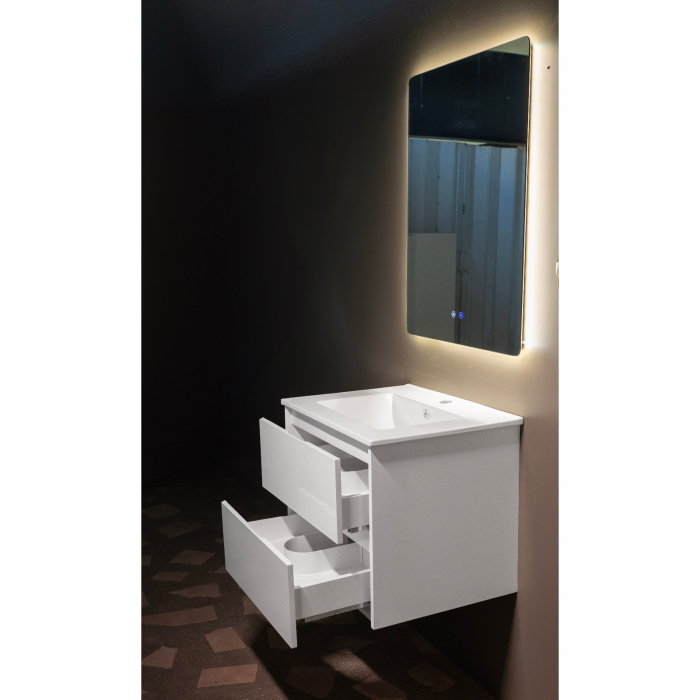 Set mobilier baie PVC alb Andra YJ-60-800 cu lavoar ceramic si oglinda cu LED antiaburire 80 cm [3]