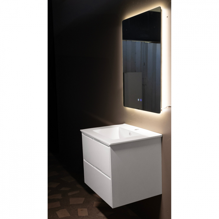 Set mobilier baie PVC alb Andra YJ-60-600 cu lavoar ceramic si oglinda cu LED antiaburire 60 cm [2]