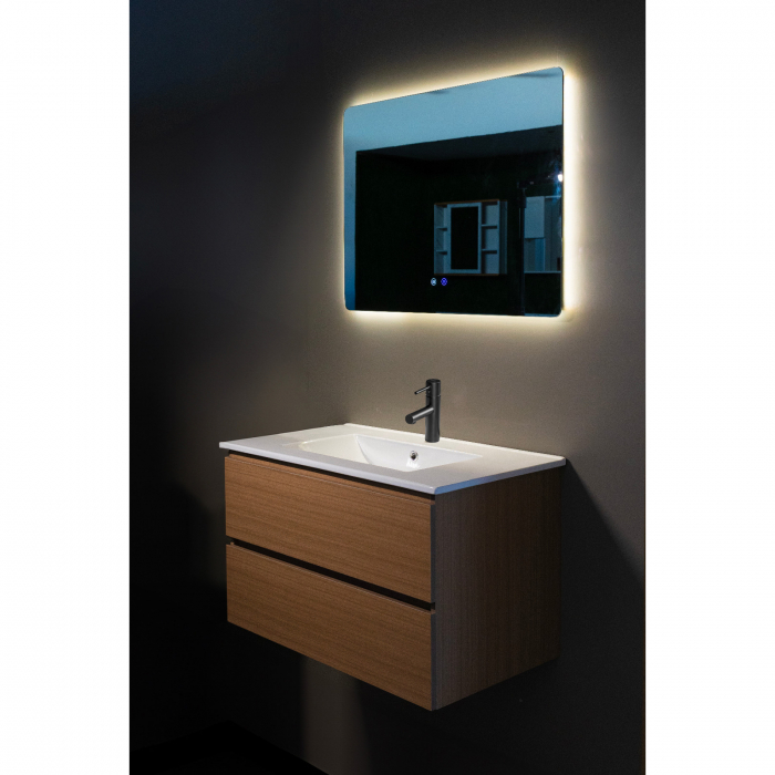 Set mobilier baie PVC maro Ioana YJ-065-600 cu lavoar ceramic si oglinda LED cu antiaburire 60 cm [2]
