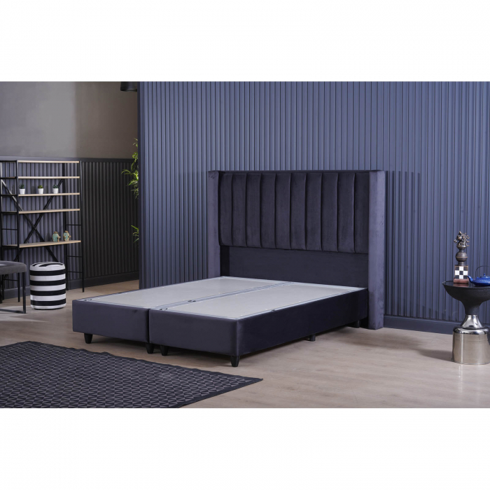Set Pat tapitat BLACK, 180x200 cm, lada depozitare, negru + Saltea CROWN, cu arcuri, 180x200 cm, H 27 cm - ExpoMob [7]