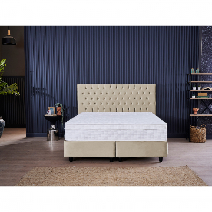 Set Pat tapitat CAMEL, 160x200 cm, lada depozitare, crem + Saltea CROWN, cu arcuri, 160X200 cm, H 27 cm - ExpoMob [4]