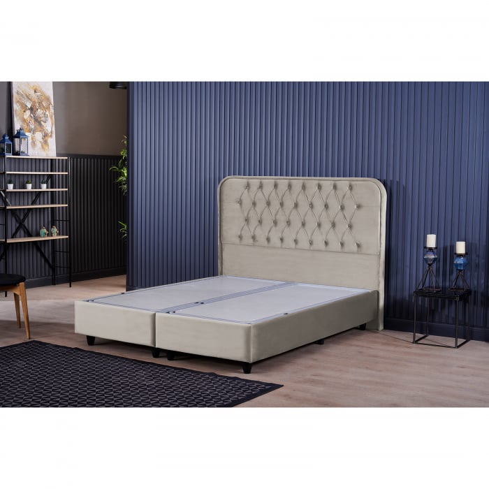 Set Pat tapitat CROWN, 160x200 cm, lada depozitare, bej + Saltea CROWN, cu arcuri, 160x200 cm, H 27 cm - ExpoMob [6]