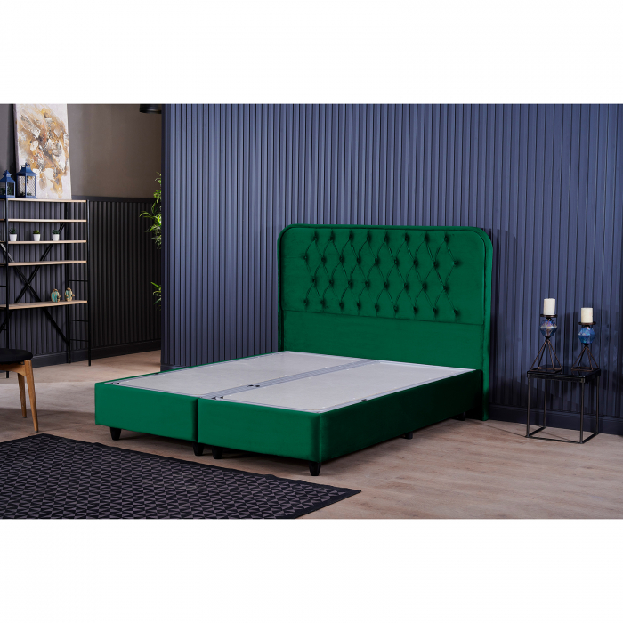 Set Pat tapitat CROWN, 140x200 cm, lada depozitare, verde + Saltea CROWN, cu arcuri, 140x200 cm, H 27 cm - ExpoMob [6]