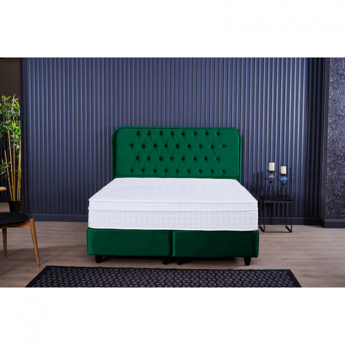 Set Pat tapitat CROWN, 140x200 cm, lada depozitare, verde + Saltea CROWN, cu arcuri, 140x200 cm, H 27 cm - ExpoMob [3]