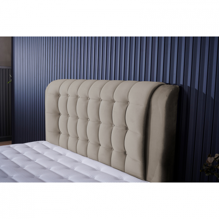 Set Pat tapitat TALIN, 180x200 cm, lada depozitare, bej + Saltea CROWN, cu arcuri, 180x200 cm, H 27 cm - ExpoMob [4]