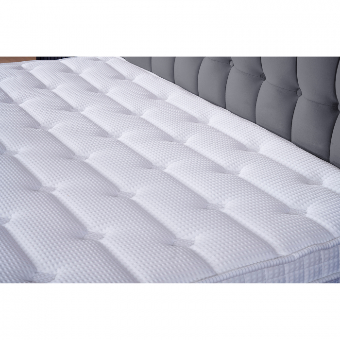 Set Pat tapitat TALIN, 160x200 cm, lada depozitare, gri deschis + Saltea CROWN, cu arcuri, 160x200 cm, H 27 cm - ExpoMob [5]