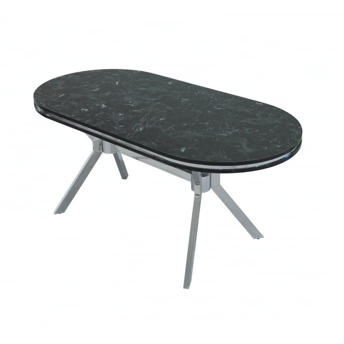 Set TIMARA, masa cu 6 scaune, ovala, 6 persoane, marmura cosmos + argintiu + negru, 160x80 cm [6]