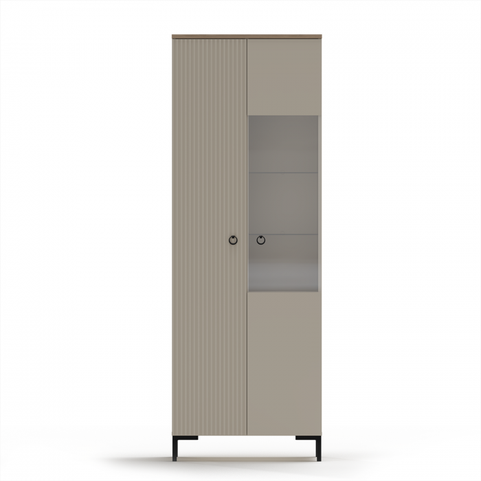 Vitrina DOMINICA, 2 usi, geam, taupe + stejar silverjack, 70x41x199 cm
