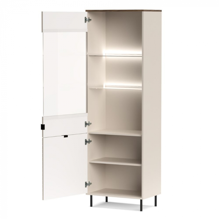 Vitrina EVO, 2 usi, geam, casmir + stejar castello, 63,4x40x194,6 cm [3]