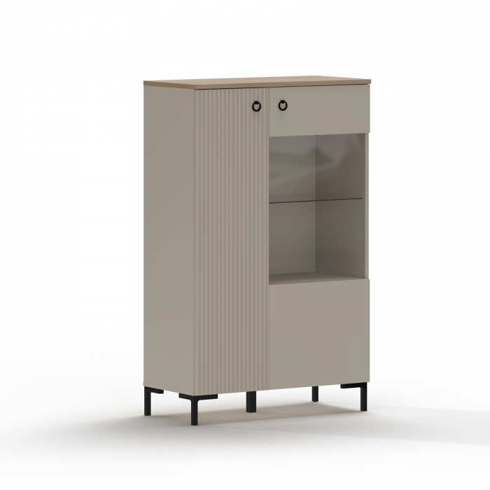 Vitrina joasa DOMINICA, 2 usi, geam, taupe + stejar silverjack, 85,5x41x137 cm [2]