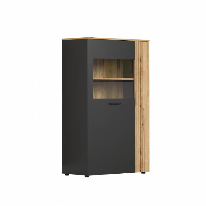 Vitrina joasa ESTEBAN, 2 usi, geam, grafit + stejar evok, 90,4x42x146 cm [2]