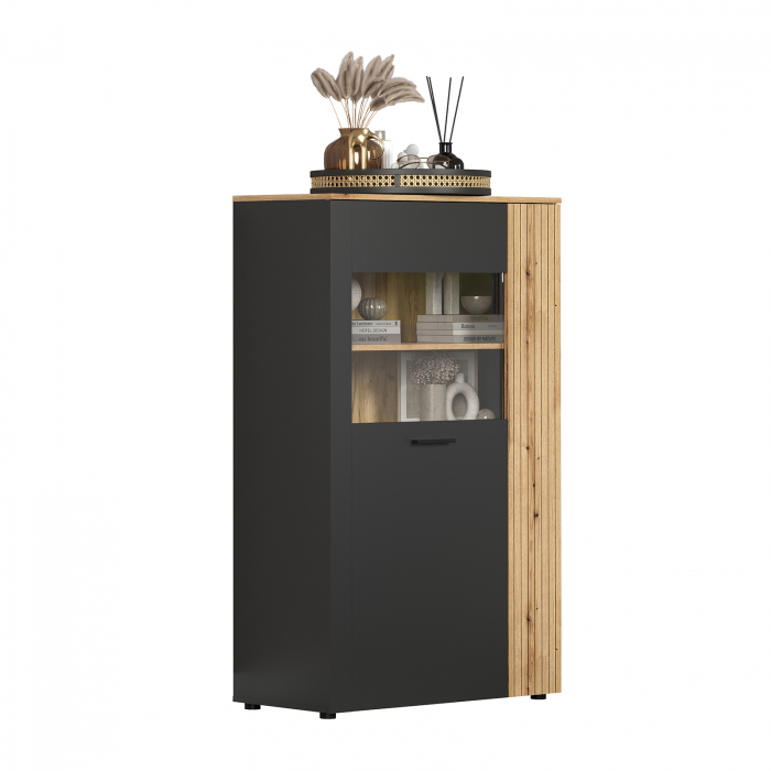 Vitrina joasa ESTEBAN, 2 usi, geam, grafit + stejar evok, 90,4x42x146 cm [4]