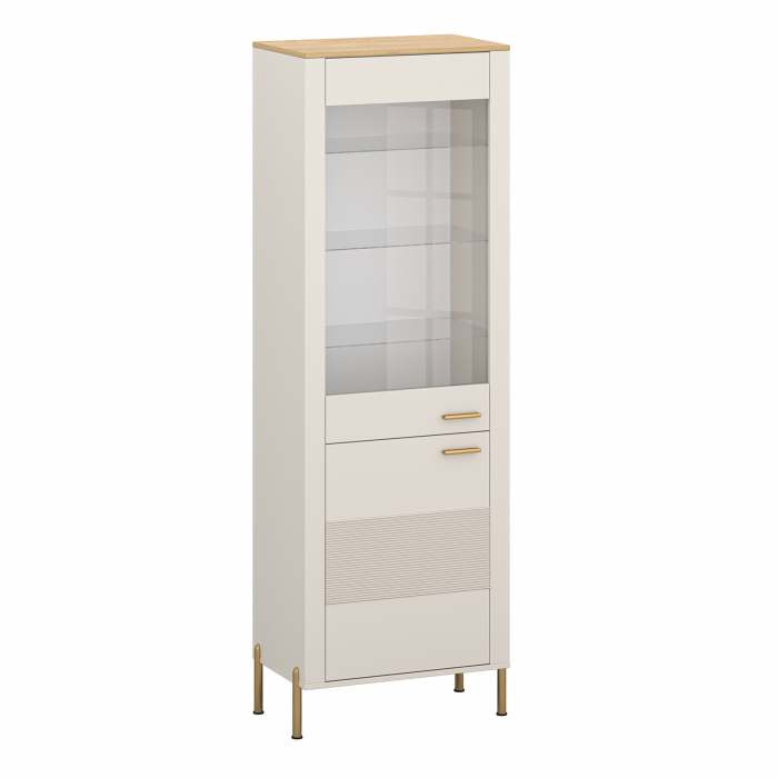 Vitrina RUBEN, 2 usi, geam, casmir + stejar piatra, 69,6x42,2x203 cm