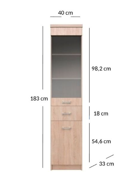Vitrina TOP MIX, 2 uși, 1 sertar, geam, stejar sonoma, 40x33x183 cm [4]