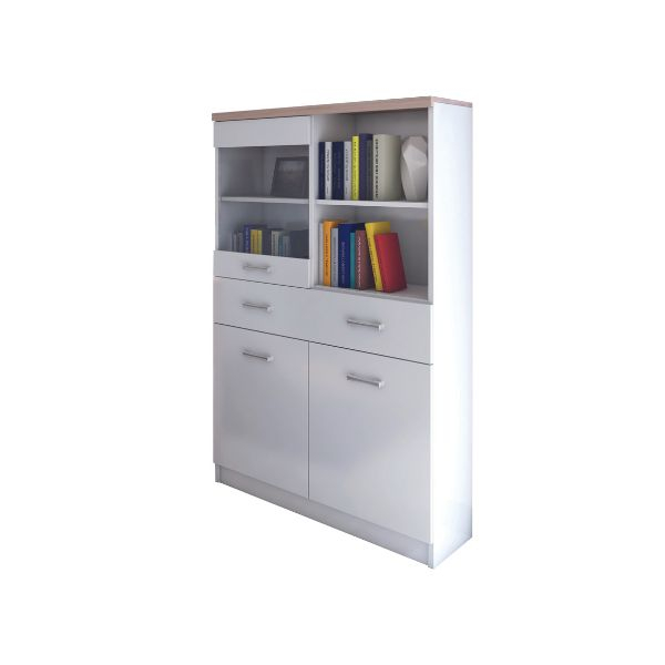 Vitrina TOP MIX, 3 uși, 1 sertar, geam, alb, 80x34x145 cm [2]