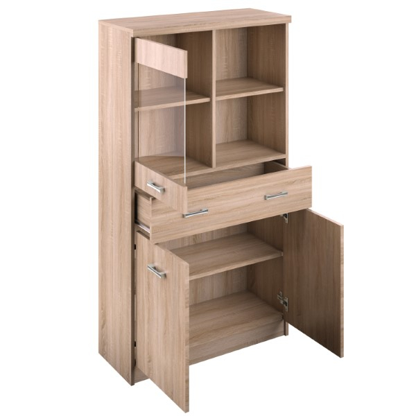 Vitrina TOP MIX, 3 uși, 1 sertar, geam, stejar sonoma, 80x34x145 cm [3]