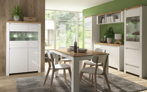 Vitrina VIGO, 2 usi, 1 sertar, geam, alb + stejar wotan, 68x41,5x202 cm [8]
