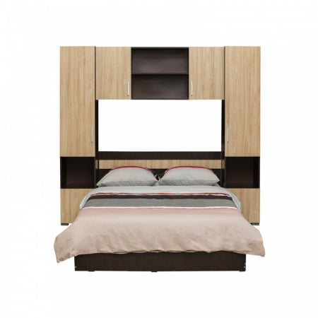 Set dormitor tineret YASMIN, 4 piese, corp sonoma inchis, fronturi sonoma deschis, pat 140x200 cm