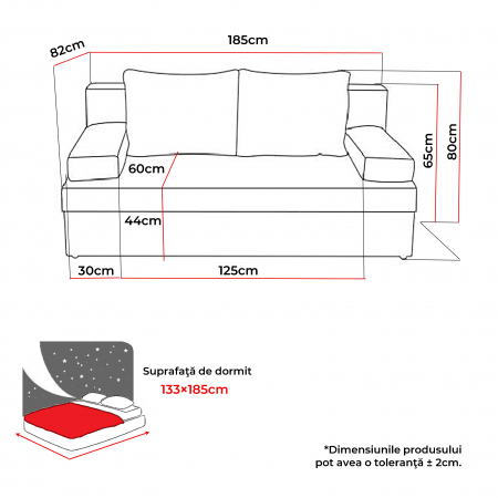 Canapea ANA extensibila, 3 locuri, cu lada depozitare, 185x82x80 cm - ExpoMob [4]