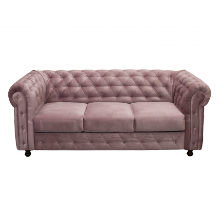 Canapea CHESTERFIELD fixa, 3 locuri, cu arcuri, roz, 215x90x80 cm