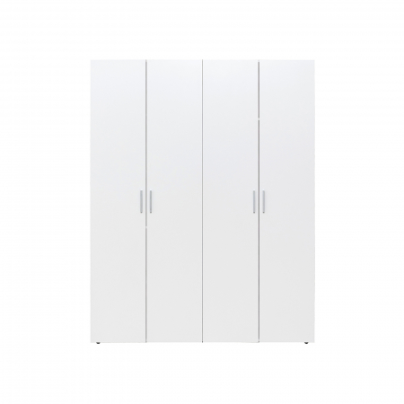 Dulap ALMA L, 4 usi, 6 rafturi, bara de haine, alb, 160x52x203 cm