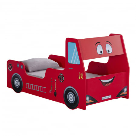 Pat pentru copii masina FIRE TRUCK, rosu, 90x190 cm