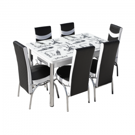Set Lara, masa extensibila cu 6 scaune, negru paris, 130/165x80x65 cm