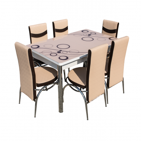 Set Lara, masa extensibila cu 6 scaune, crem, 130/165x80x65 cm