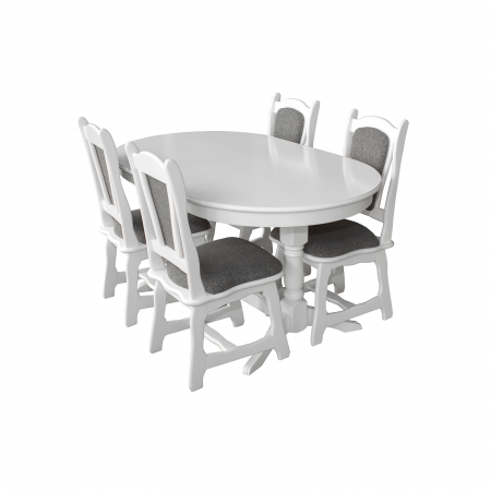 Set masa extensibila cu 4 scaune EUROPA, lemn masiv, ovala, alb - ExpoMob [0]