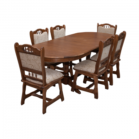 Set masa extensibila cu 6 scaune EUROPA, lemn masiv, ovala, maro inchis - ExpoMob [0]