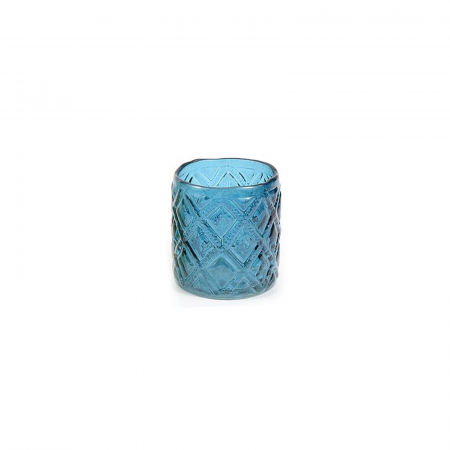 Suport candela / lumanare IN VETRO, albastru inchis transparent, 8x9 cm