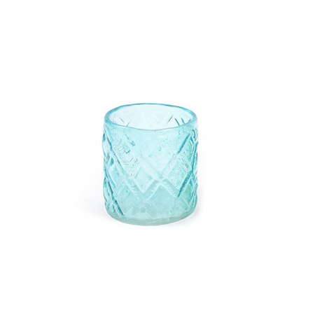 Suport candela / lumanare IN VETRO, albastru deschis transparent, 8x9 cm