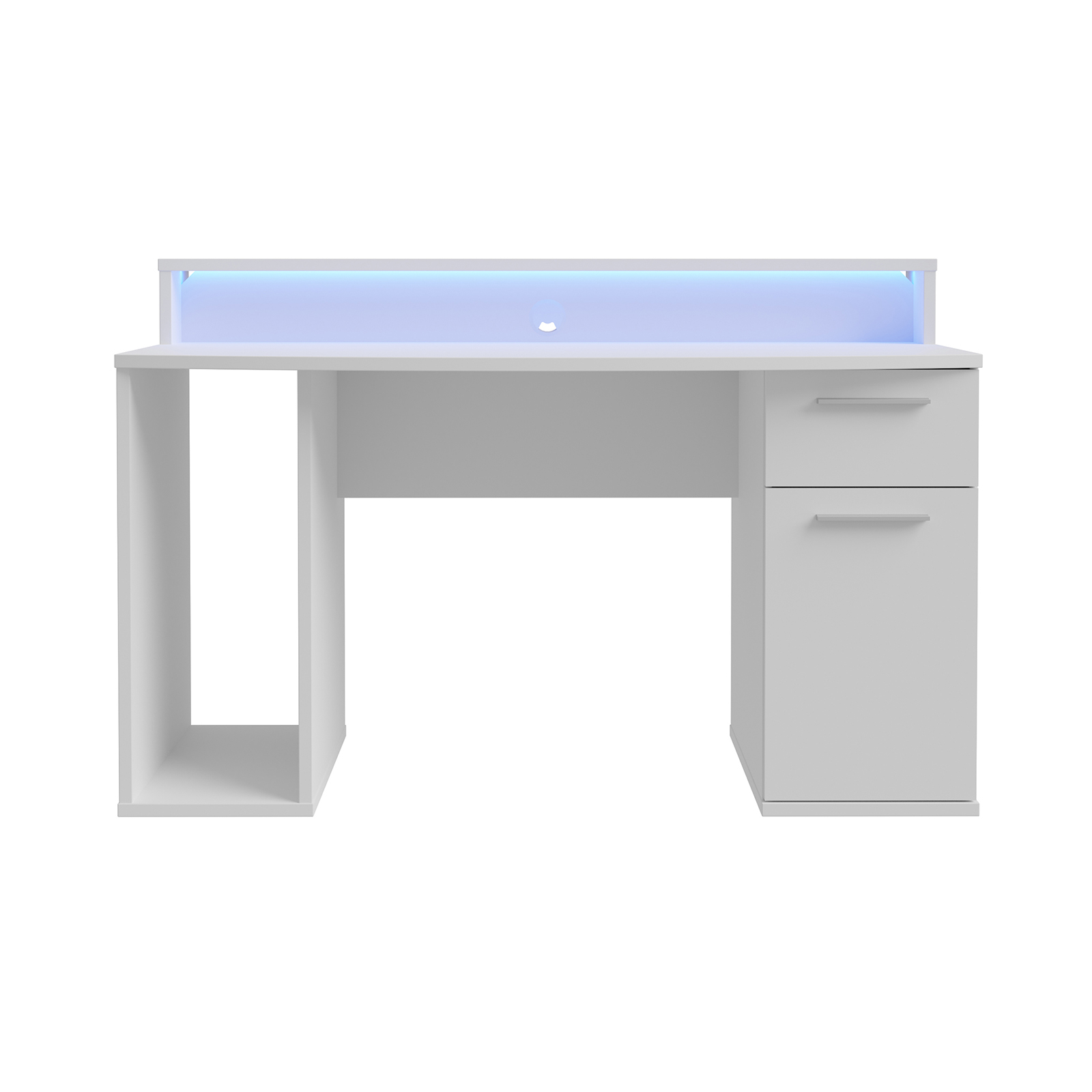 Birou TINA, cu LED, usa, sertar, spatiu depozitare, alb, 140x65x91 cm Alb