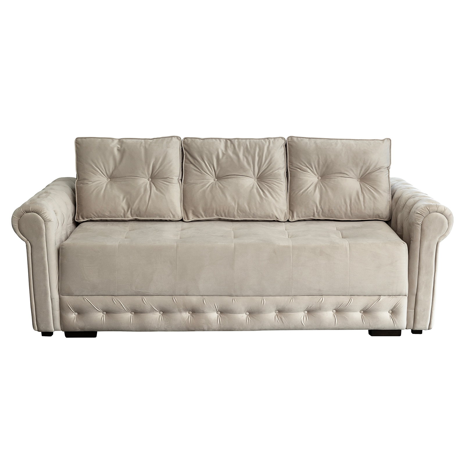 Canapea ERIKA extensibila, 3 locuri, cu arcuri si lada depozitare, crem, 240x110x80 cm Brațe, Șezut, Spătar, Perne: Stofă crem (BF 03)