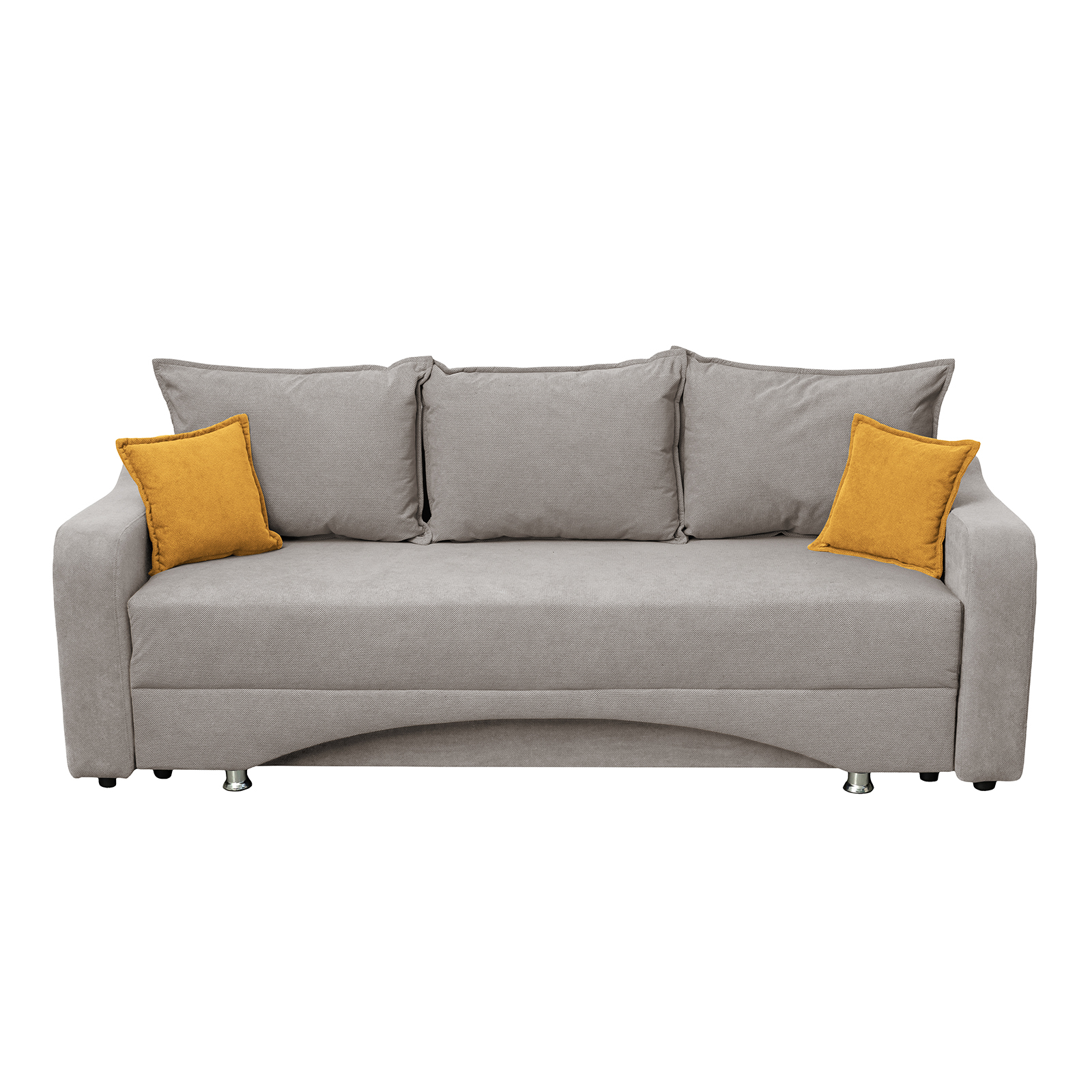 Canapea SUSIE extensibila, 3 locuri, cu arcuri si lada depozitare, gri + galben, 222x105x80 cm Brate, Sezut, Lada, Perne mari: Stofa gri (Curio 83) +