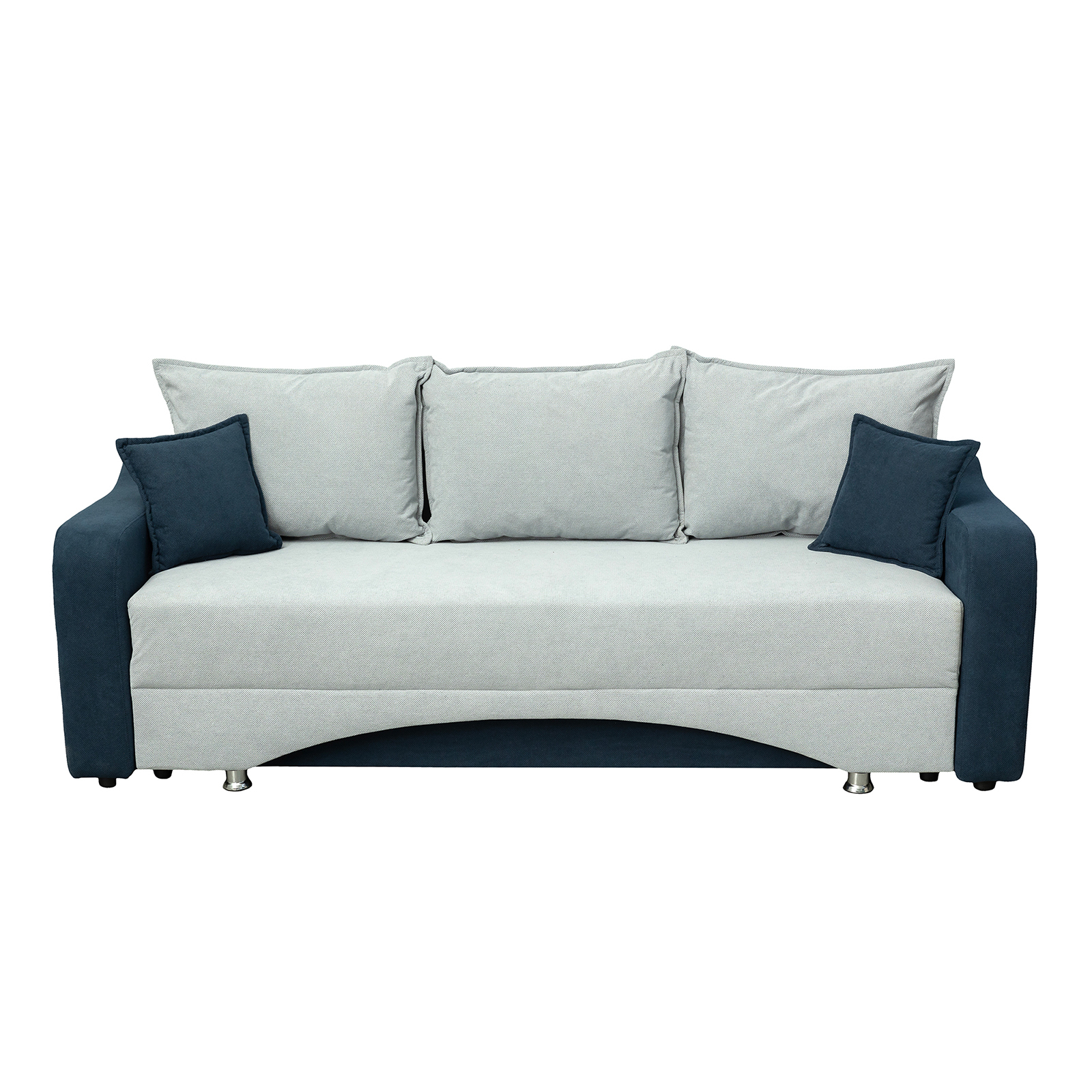 Canapea SUSIE extensibila, 3 locuri, cu arcuri si lada depozitare, albastru + gri albastrui, 222x105x80 cm Brate, Lada, perne mici: Stofa albastru